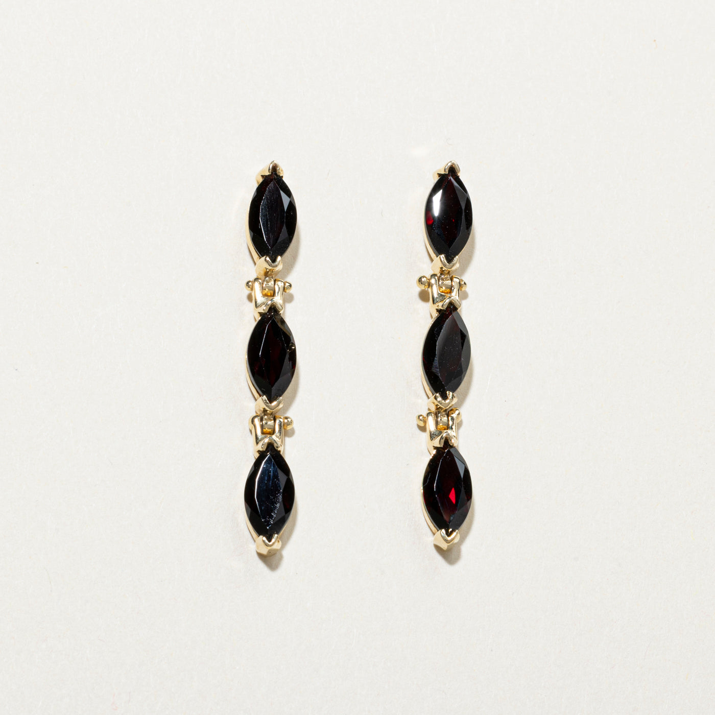Three Stone Marquise Cut Garnet Drop Earrings | 6.60ctw