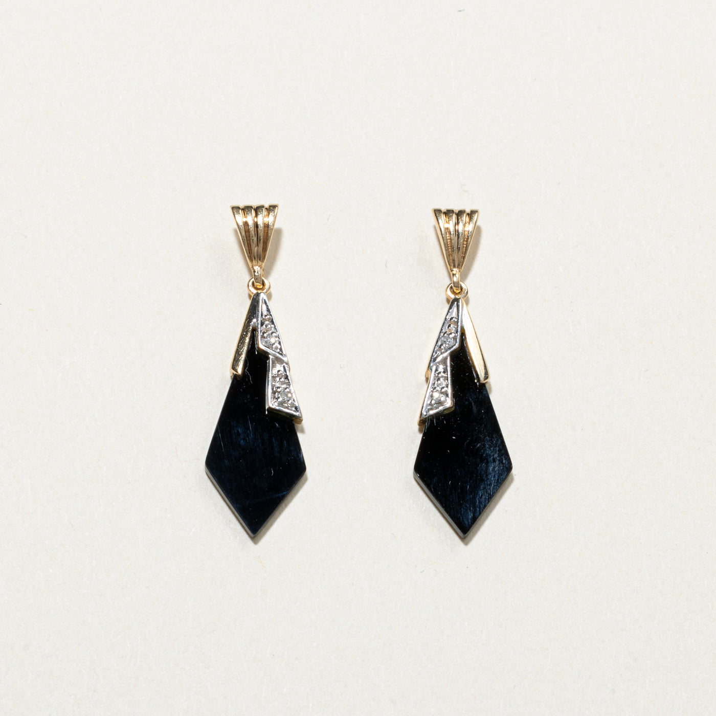 Yellow Gold Onyx & Diamond Drop Earrings | 4.00ctw, 0.02ct