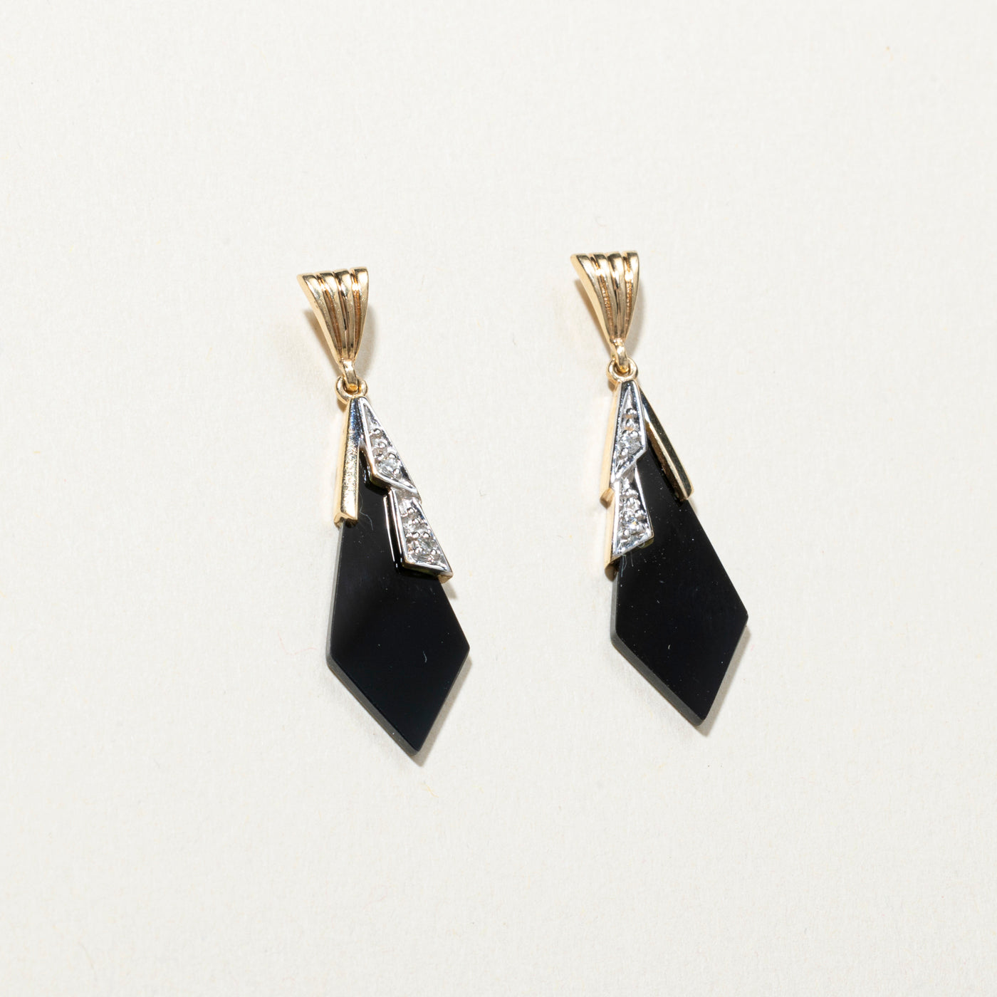 Yellow Gold Onyx & Diamond Drop Earrings | 4.00ctw, 0.02ct
