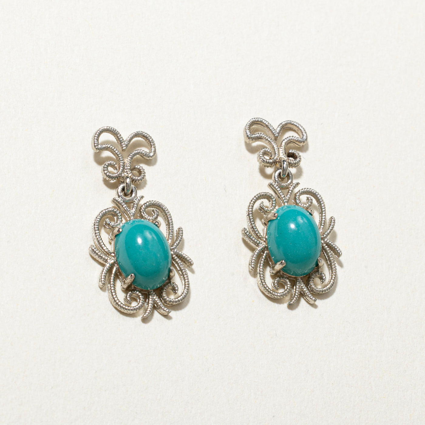 Cabochon Synthetic Turquoise Scrollwork Drop Earrings | 2.40ctw