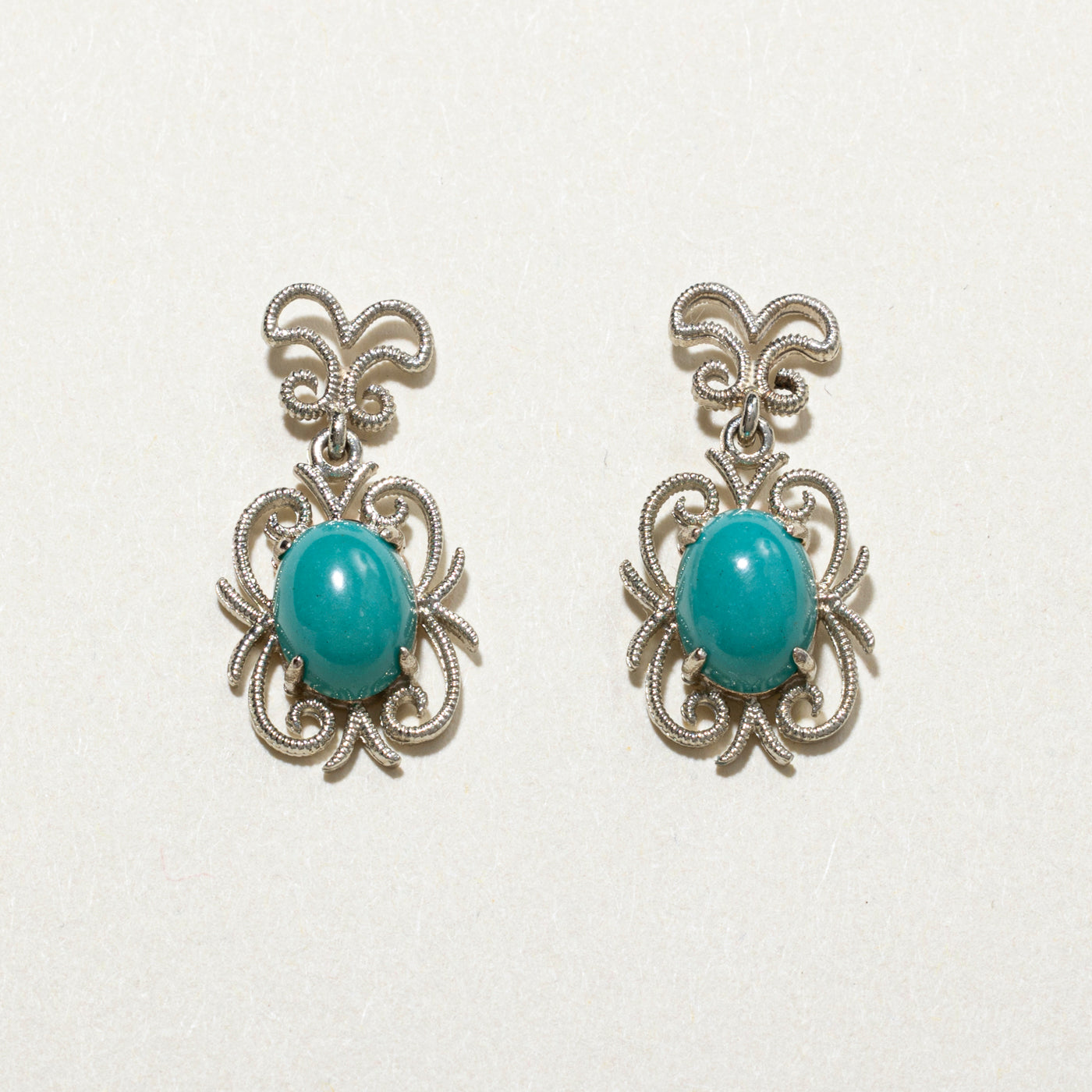 Cabochon Synthetic Turquoise Scrollwork Drop Earrings | 2.40ctw