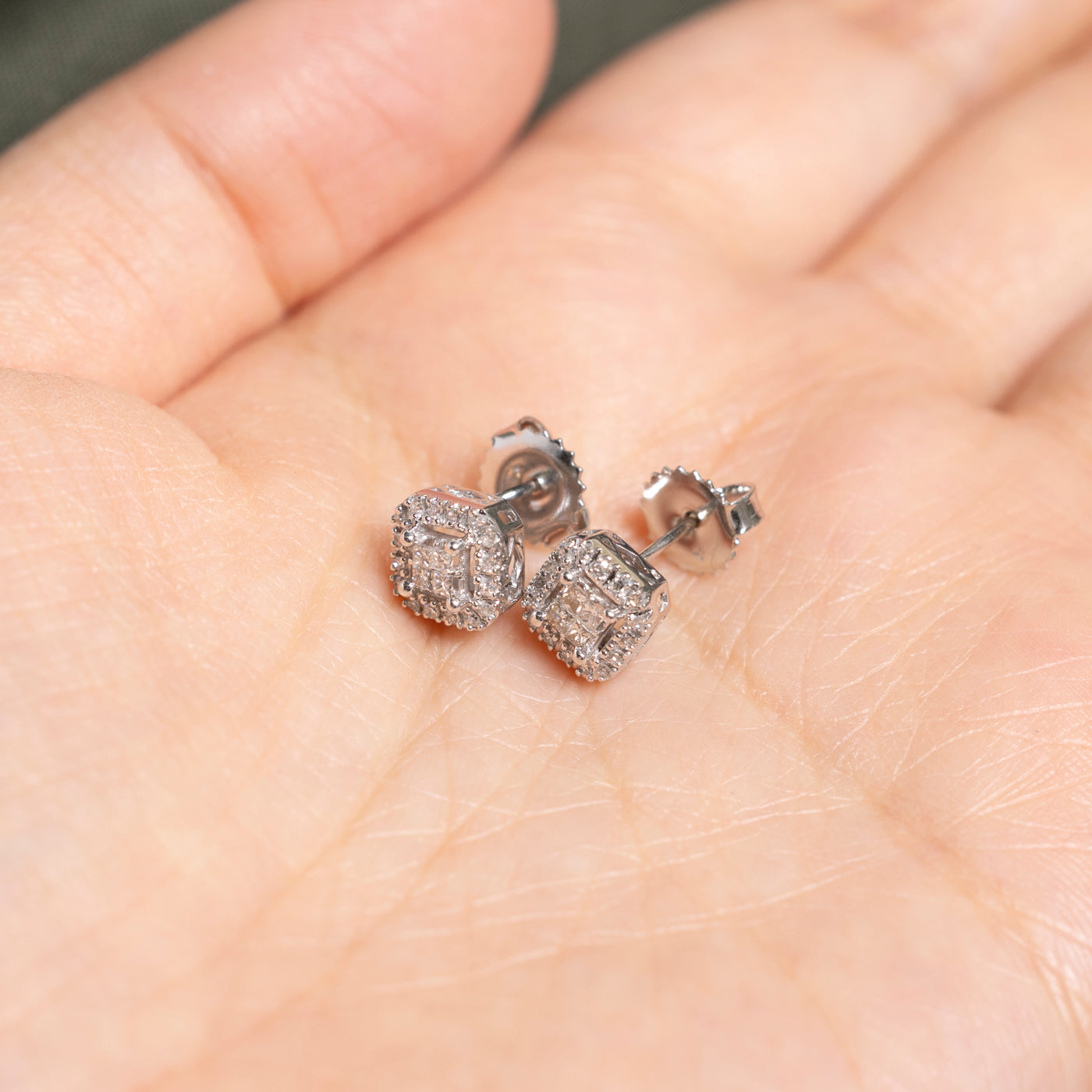 Illusion Set Princess Cut Diamond Halo Stud Earrings | 0.20ct