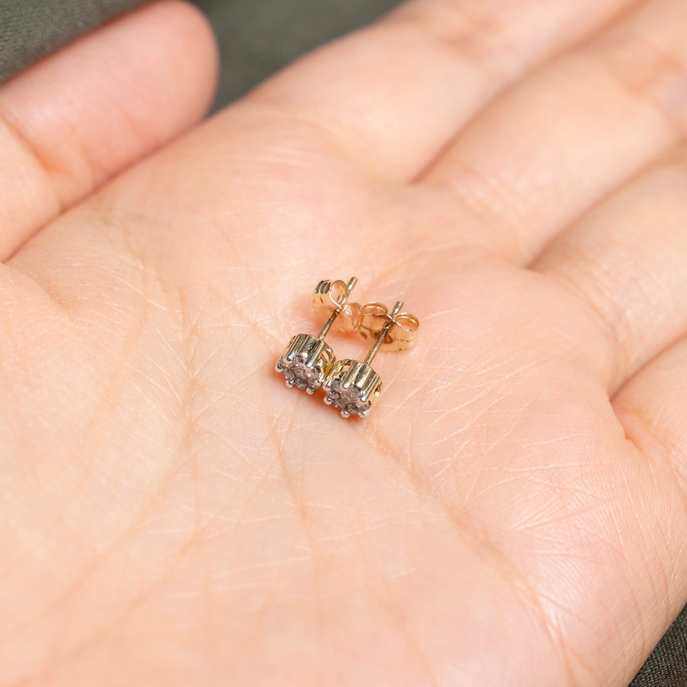 Yellow Gold Diamond Round Cluster Stud Earrings | 0.20ct