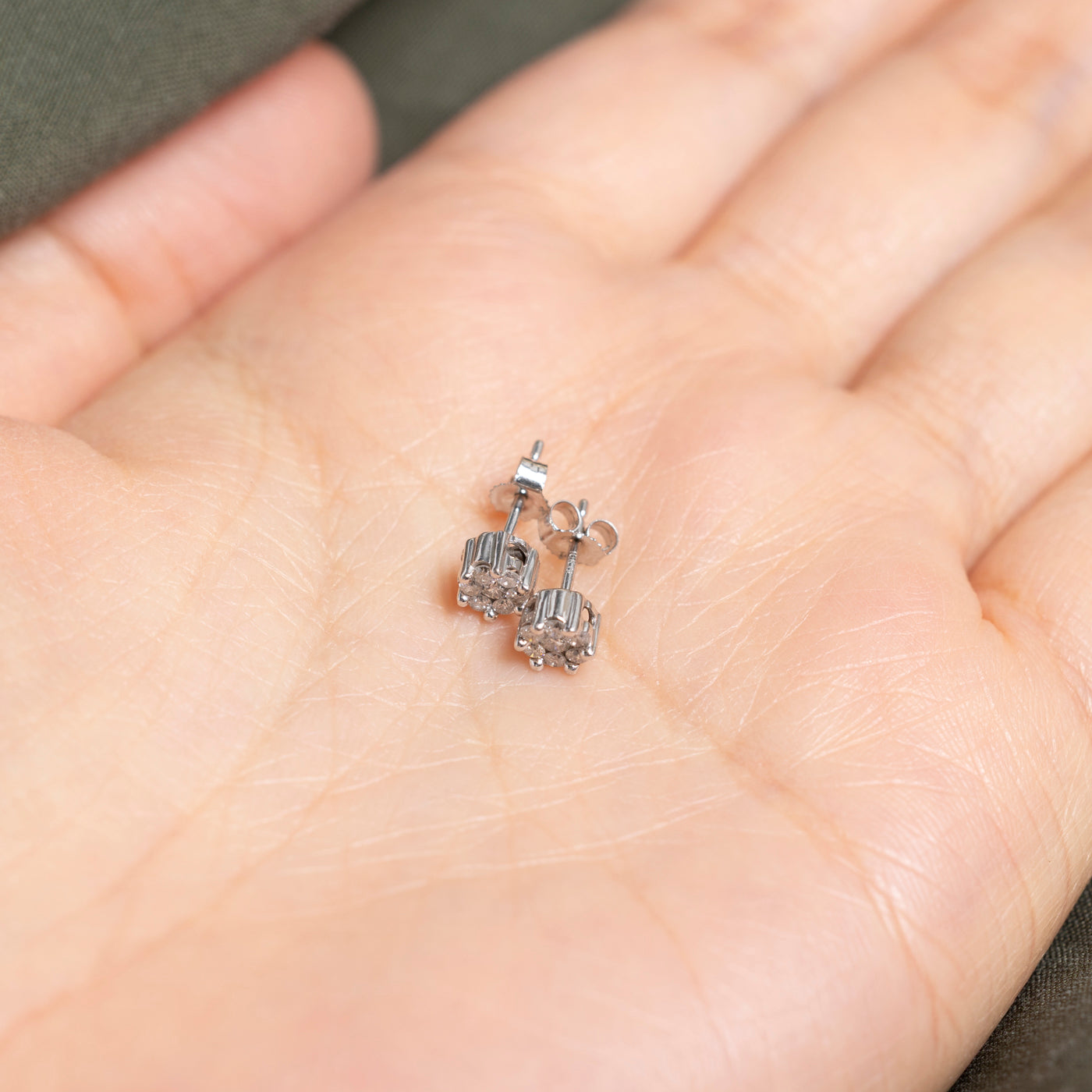 White Gold Diamond Round Cluster Stud Earrings | 0.20ct