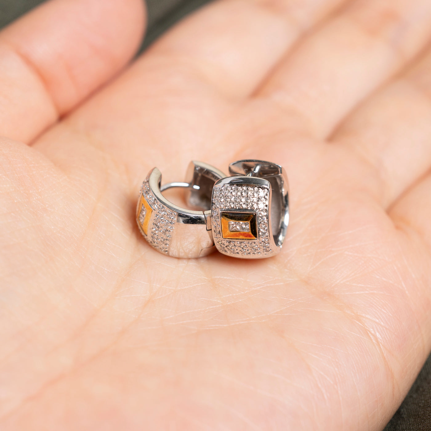 18k Two Tone Diamond Chunky Huggie Earrings | 0.36ctw