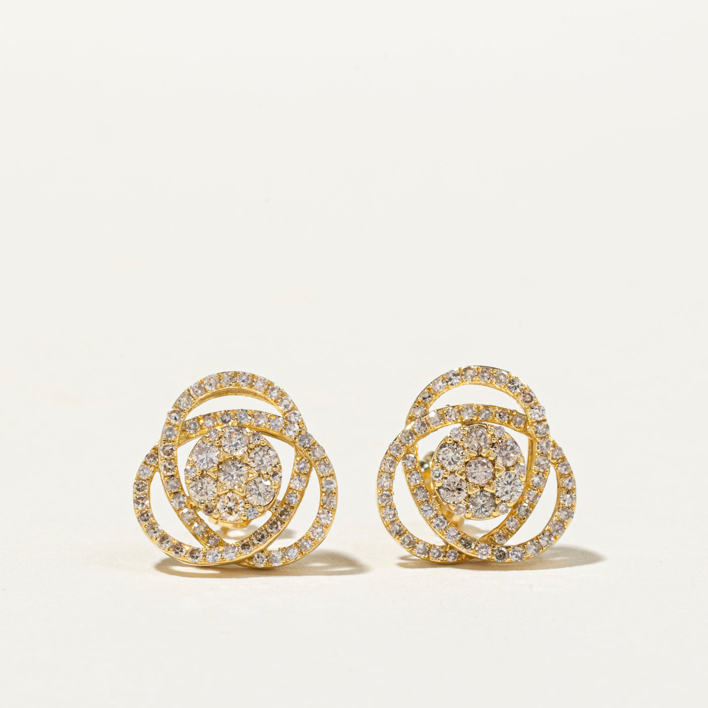 18k Diamond Spiral Cluster Stud Earrings | 1.00ctw