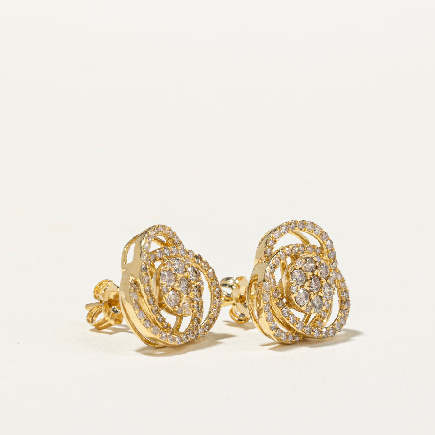 18k Diamond Spiral Cluster Stud Earrings | 1.00ctw