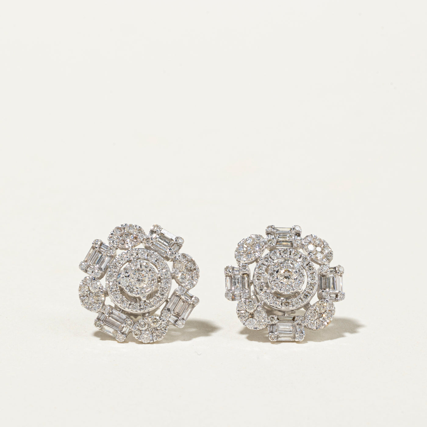 18k Mixed Cut Diamond Cluster Stud Earrings | 1.74ctw