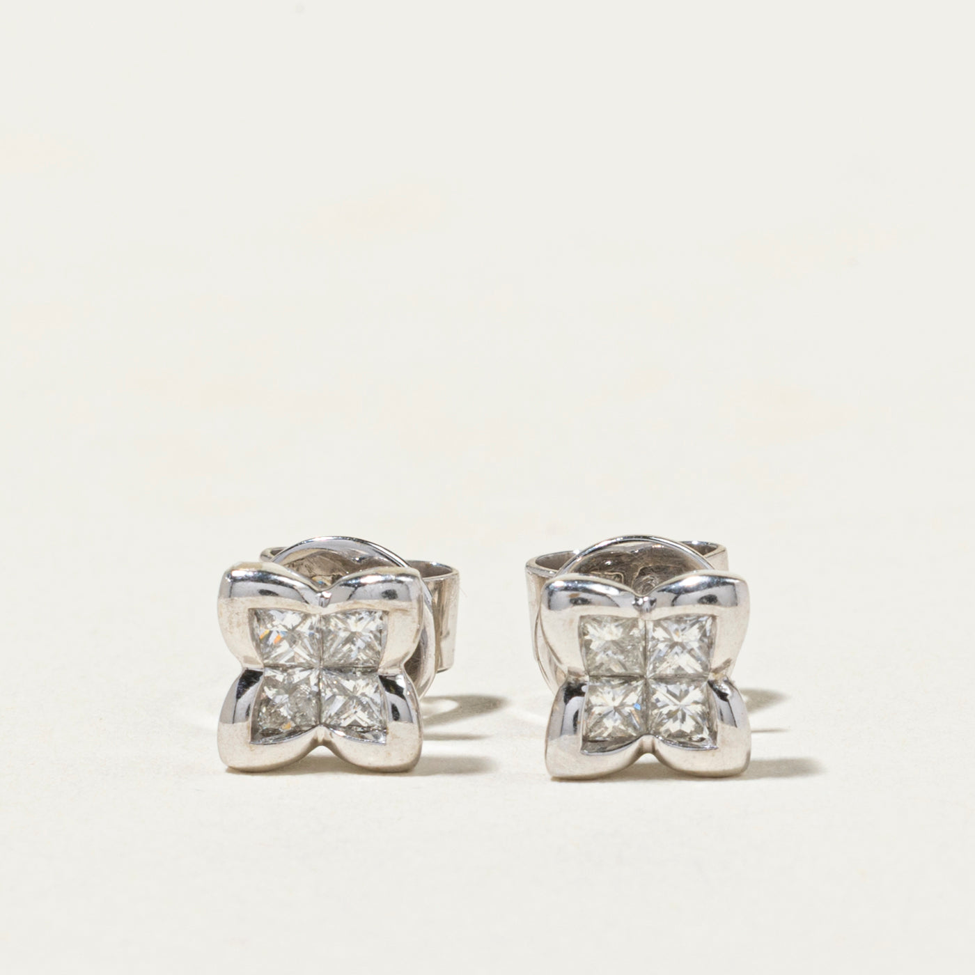 18k Princess Cut Diamond Floral Stud Earrings | 0.36ctw