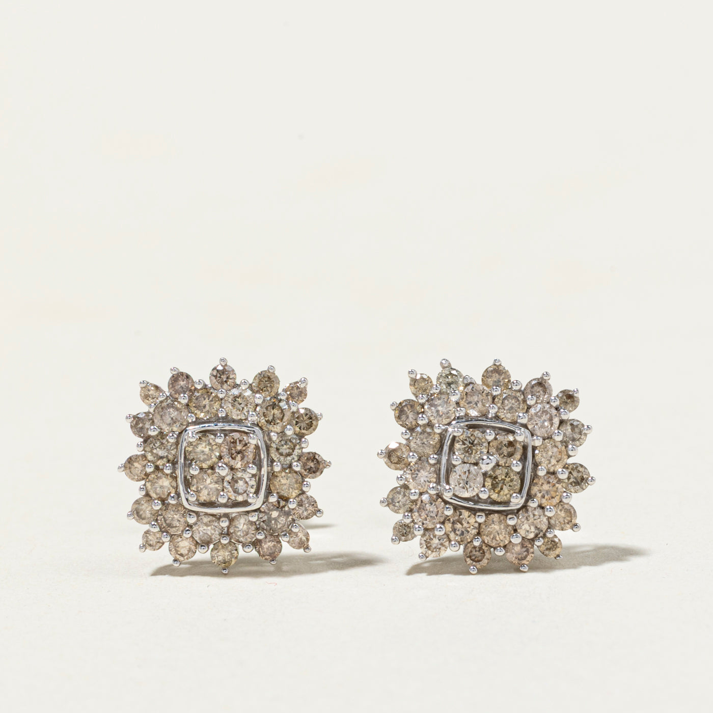 18k White Gold Diamond Petal Cluster Stud Earrings | 1.00ctw