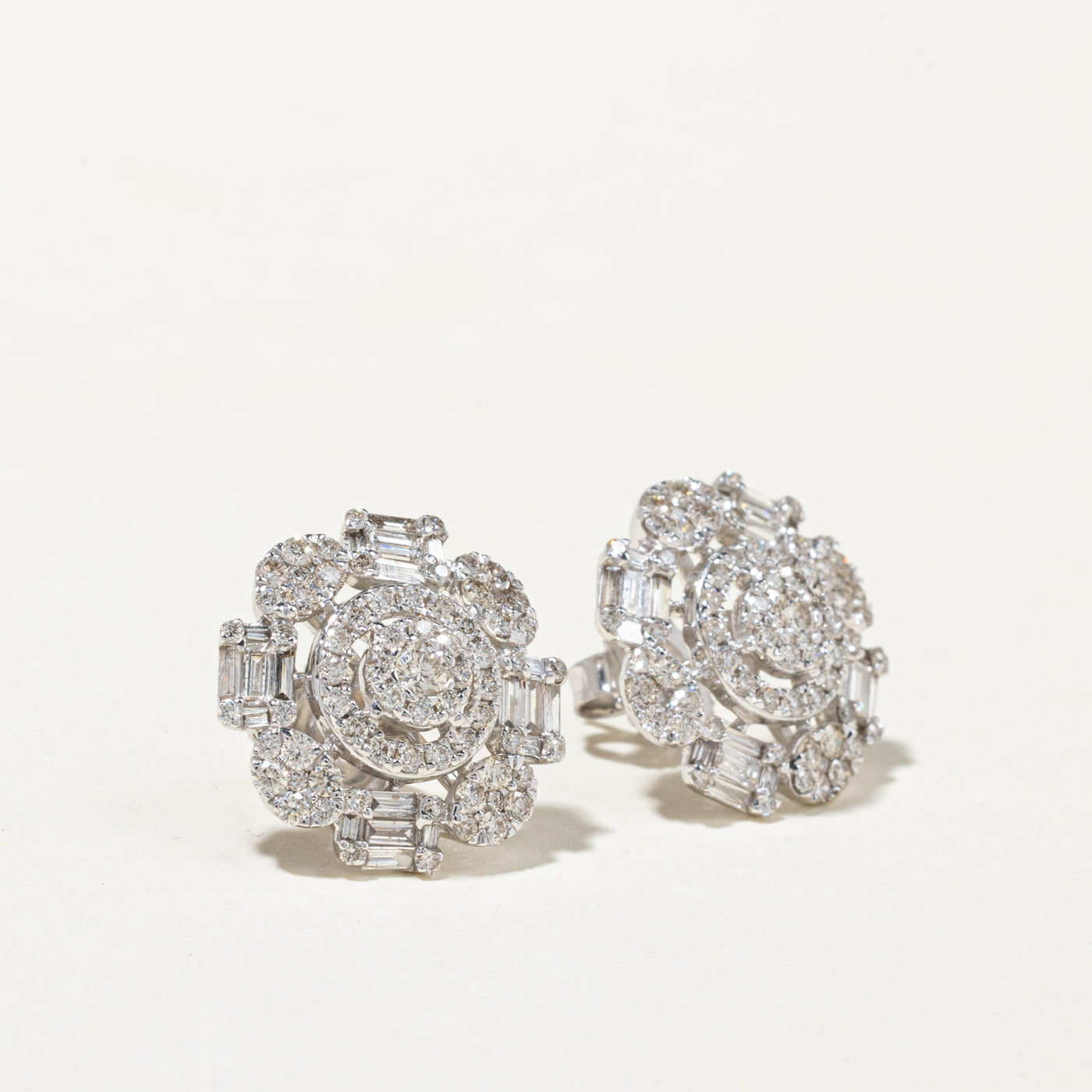 18k Mixed Cut Diamond Cluster Stud Earrings | 1.74ctw