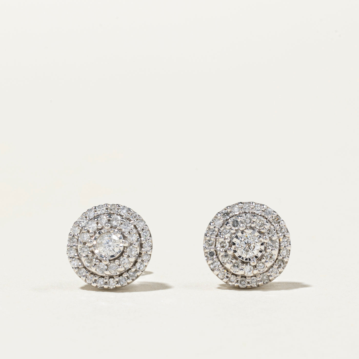 White Gold Diamond Double Halo Stud Earrings | 0.60ctw
