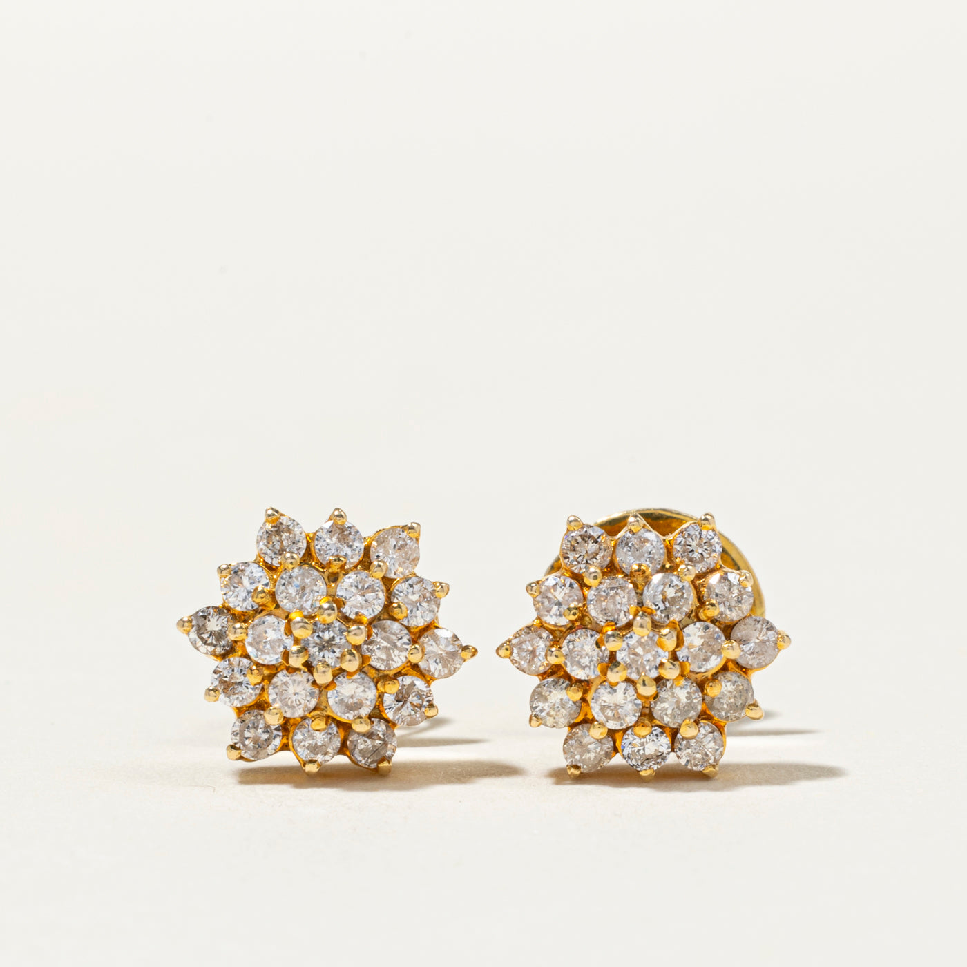 Yellow Gold Diamond Cluster Stud Earrings | 1.14ctw