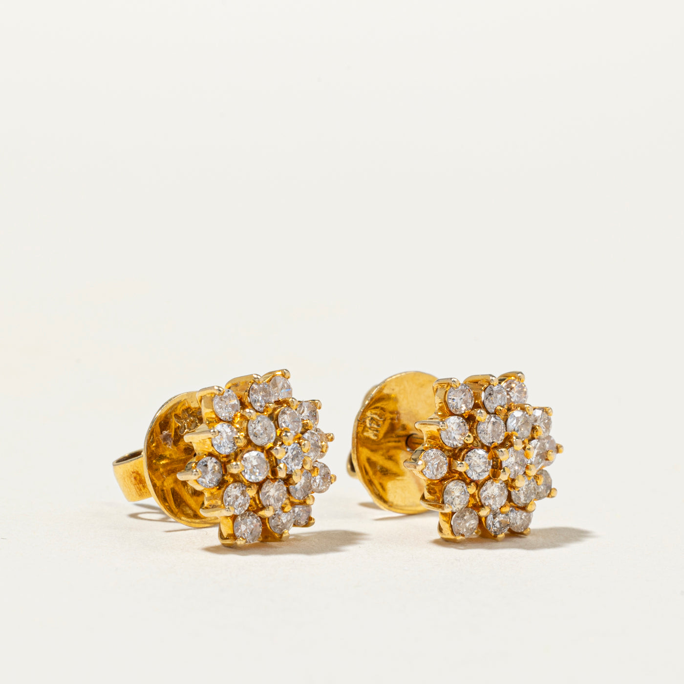 Yellow Gold Diamond Cluster Stud Earrings | 1.14ctw