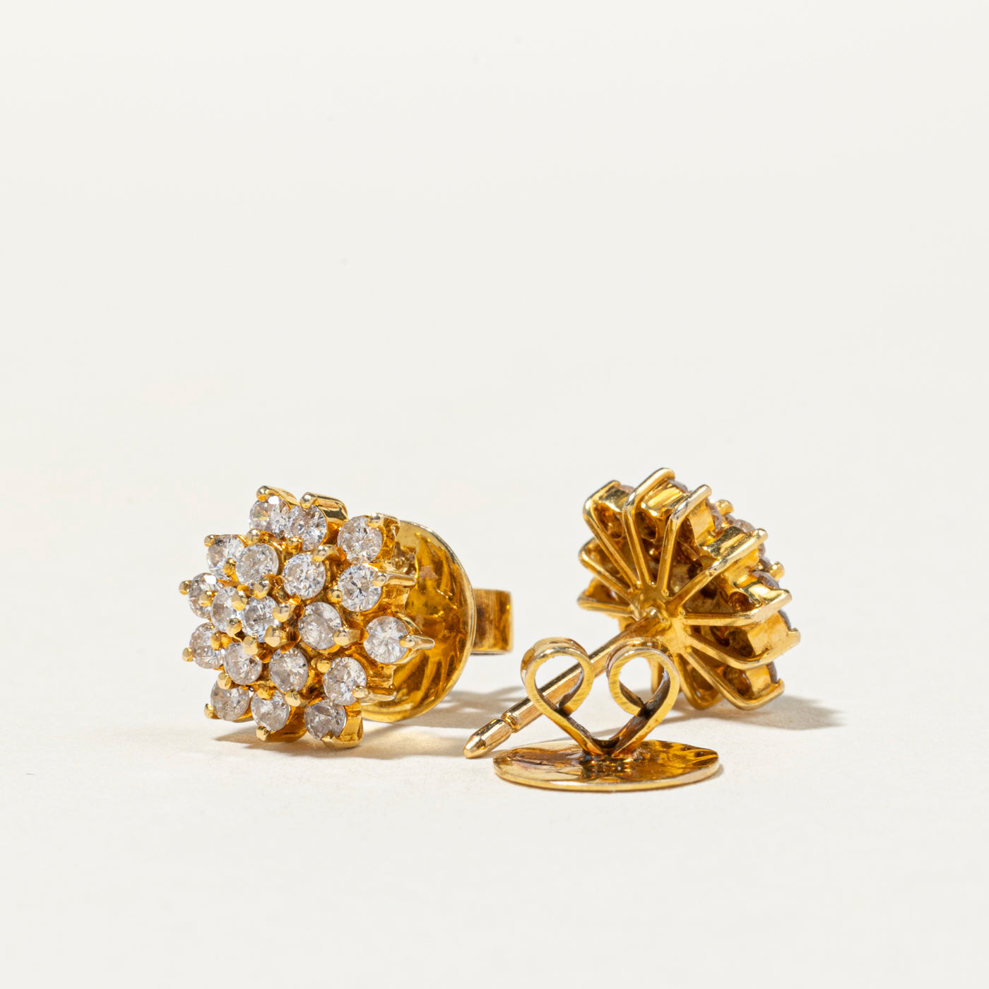 Yellow Gold Diamond Cluster Stud Earrings | 1.14ctw