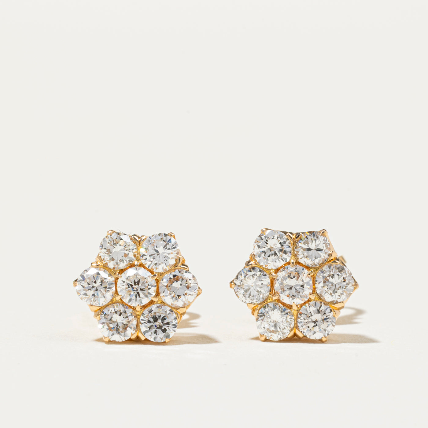 18k Yellow Gold Diamond Daisy Stud Earrings | 1.86ctw