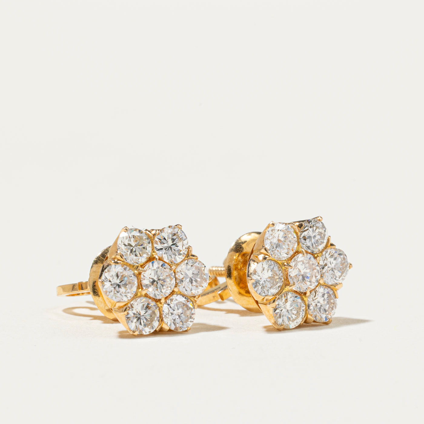 18k Yellow Gold Diamond Daisy Stud Earrings | 1.86ctw