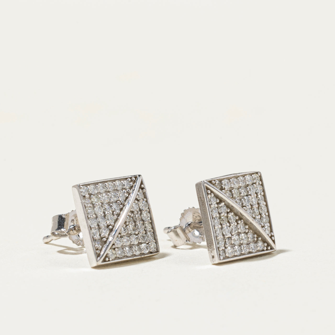 18k Pavé Set Diamond Square Stud Earrings | 0.42ctw