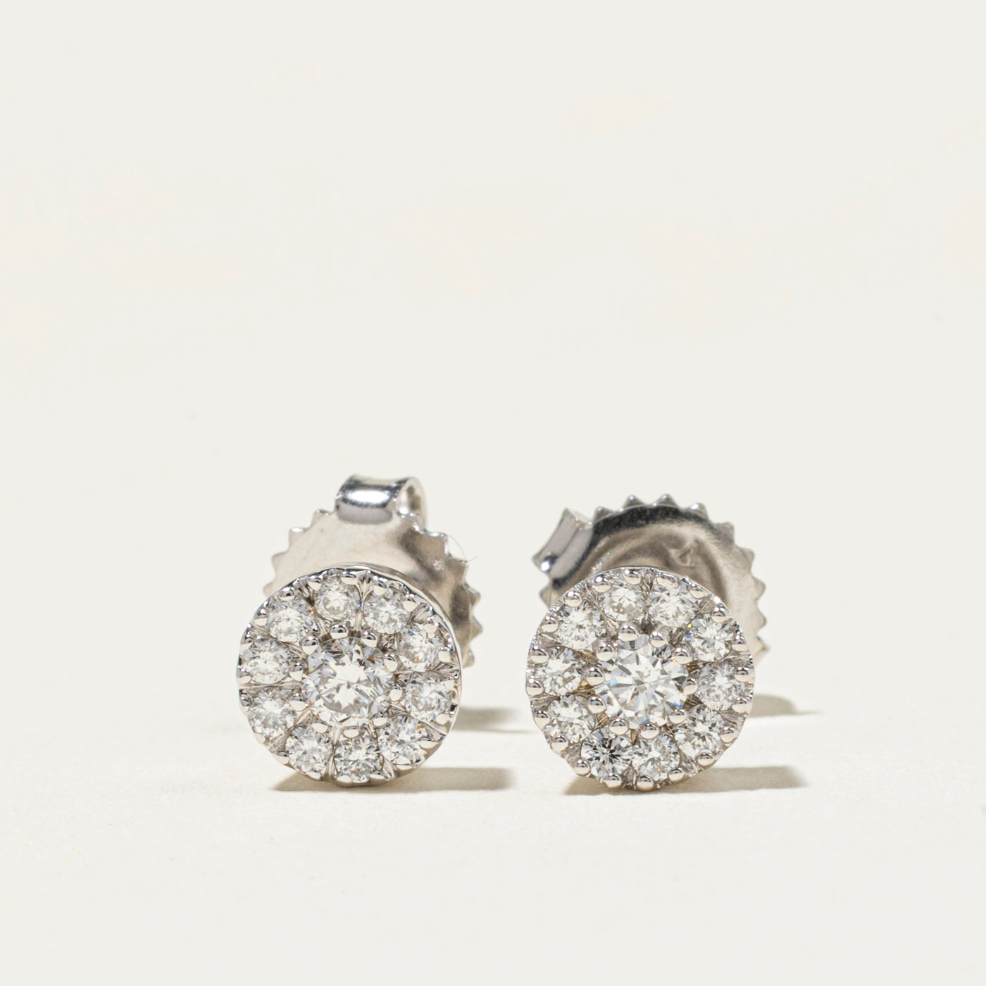 18k White Gold Diamond Halo Stud Earrings | 0.39ctw