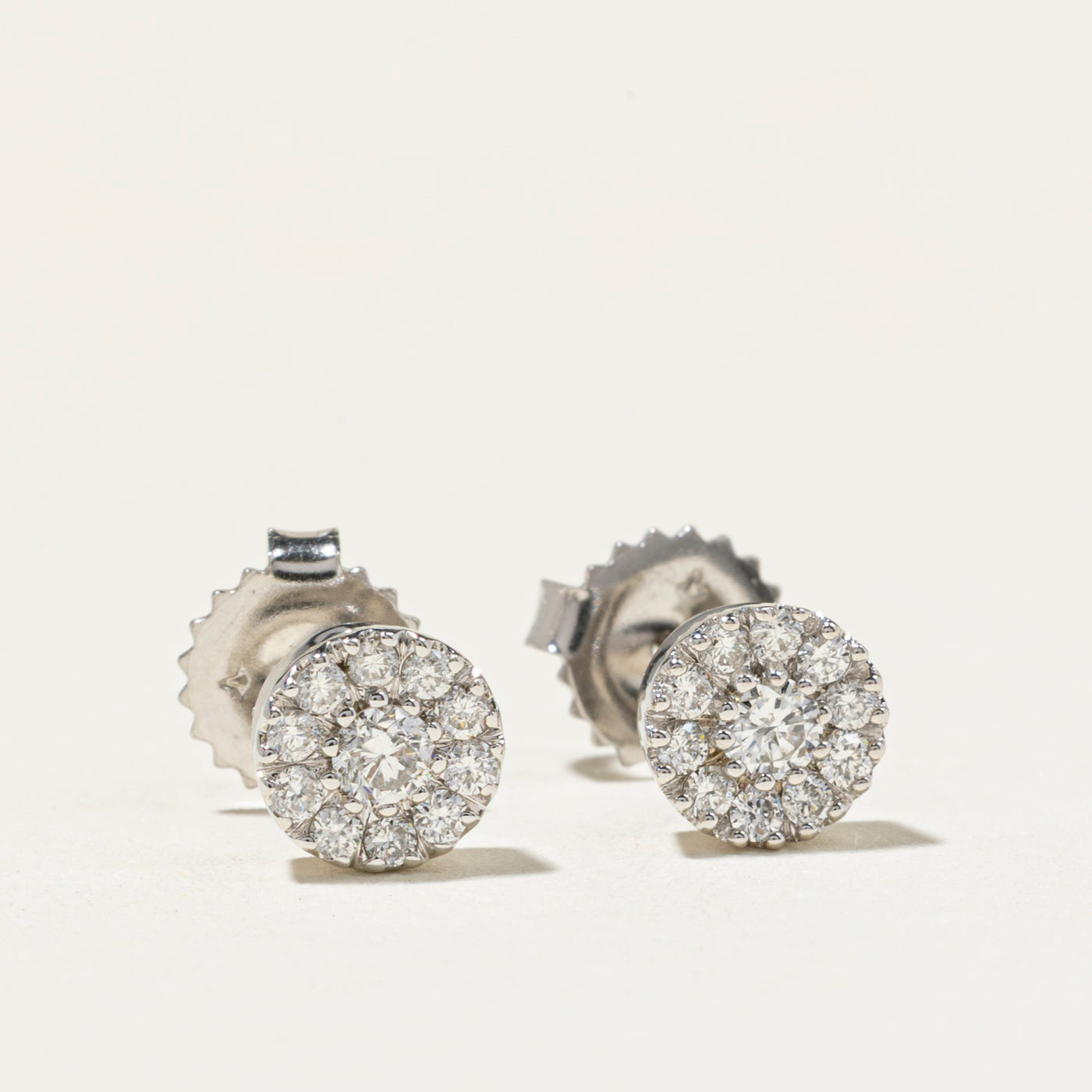 18k White Gold Diamond Halo Stud Earrings | 0.39ctw