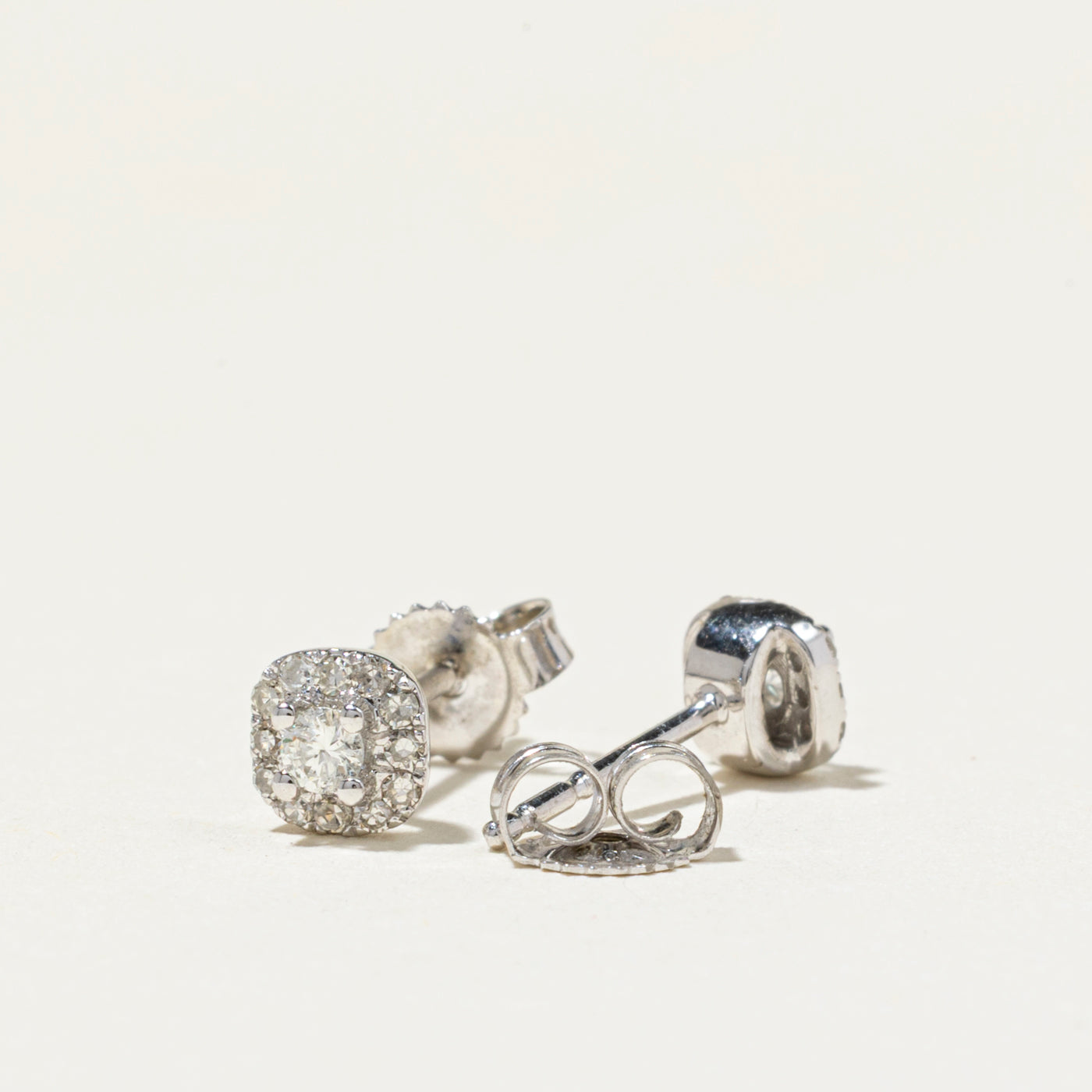 White Gold Diamond Halo Stud Earrings | 0.20ct