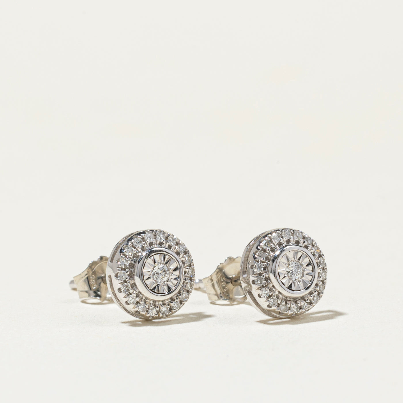 Illusion Set Diamond Halo Stud Earrings | 0.12ct