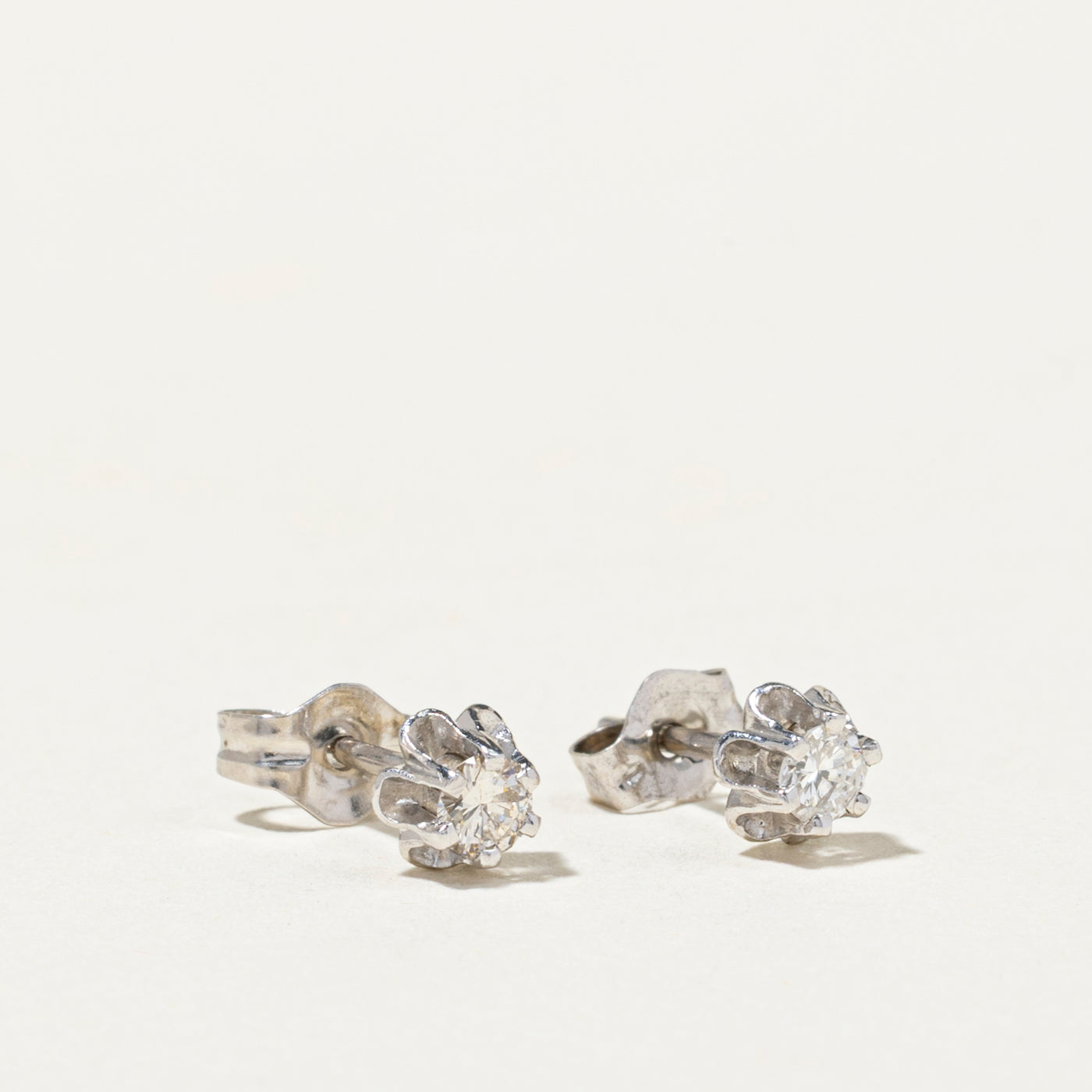 Belcher Set Solitaire Diamond Stud Earrings | 0.18ct