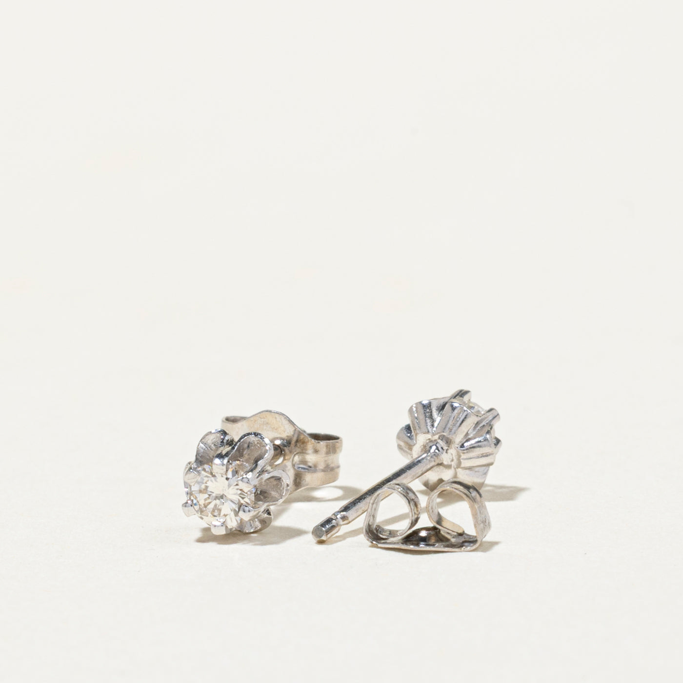 Belcher Set Solitaire Diamond Stud Earrings | 0.18ct