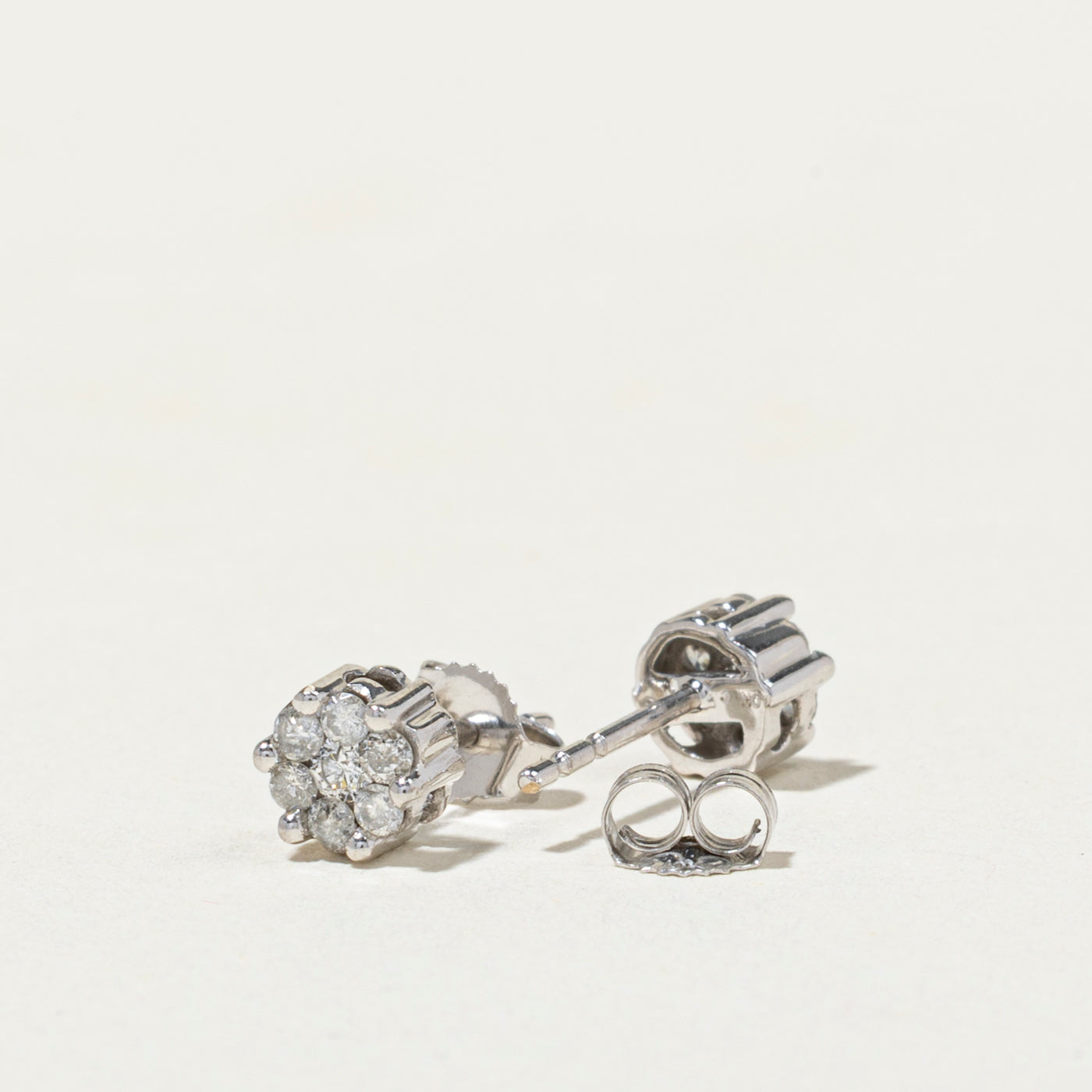 White Gold Diamond Round Cluster Stud Earrings | 0.20ct