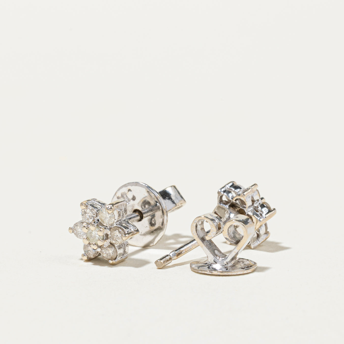 White Gold Diamond Petal Cluster Stud Earrings | 0.40ctw