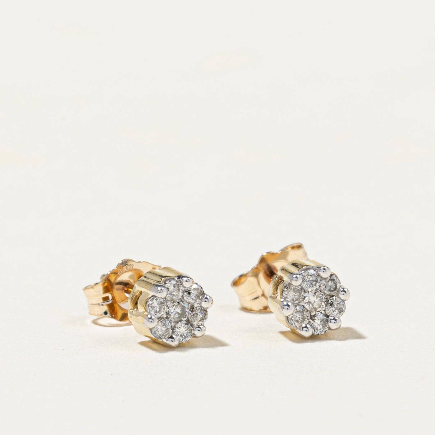 Yellow Gold Diamond Round Cluster Stud Earrings | 0.20ct