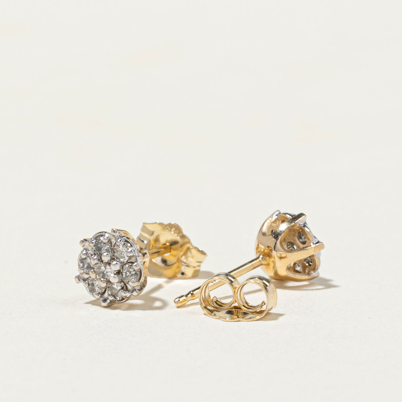 Yellow Gold Diamond Cluster Stud Earrings | 0.22ct