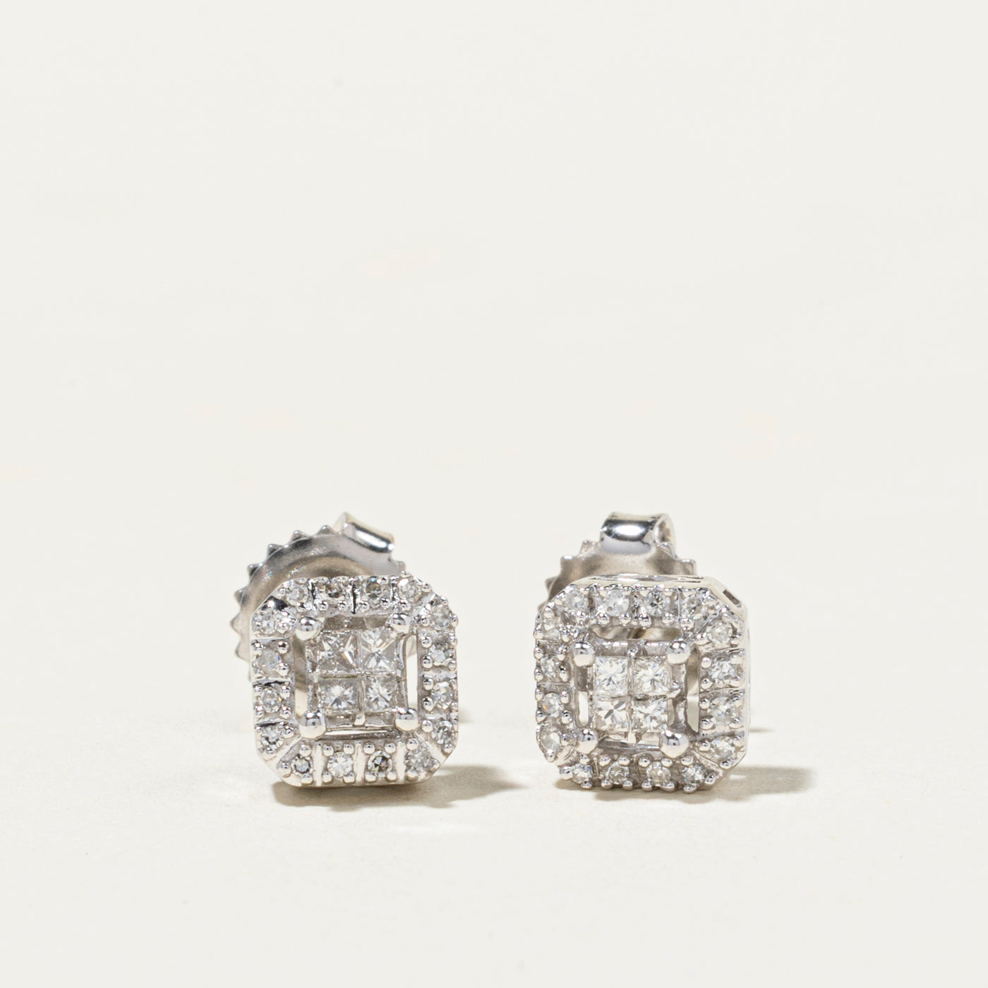 Illusion Set Princess Cut Diamond Halo Stud Earrings | 0.20ct