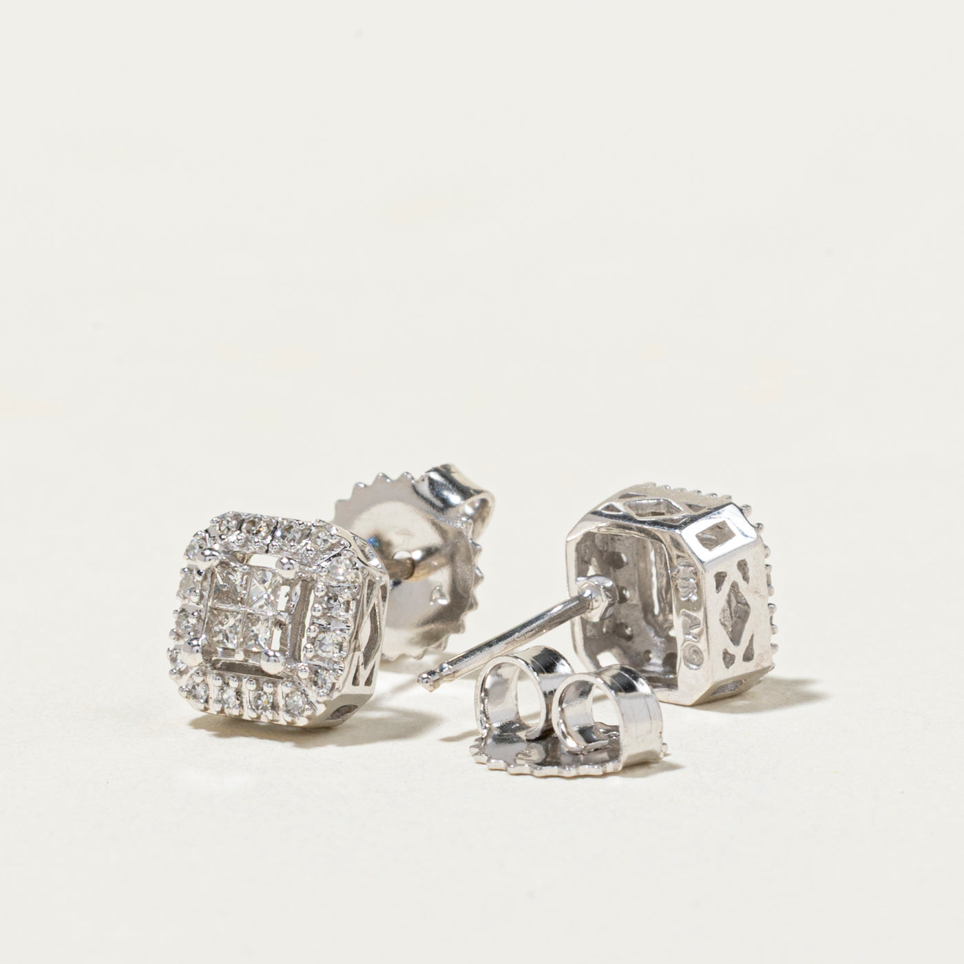 Illusion Set Princess Cut Diamond Halo Stud Earrings | 0.20ct