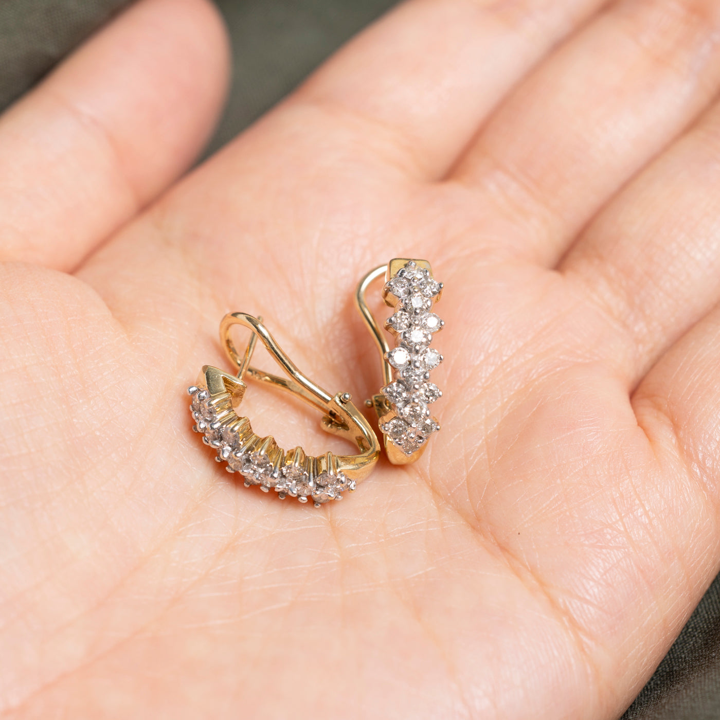Yellow Gold Diamond Cluster Omega Earrings | 1.00ctw
