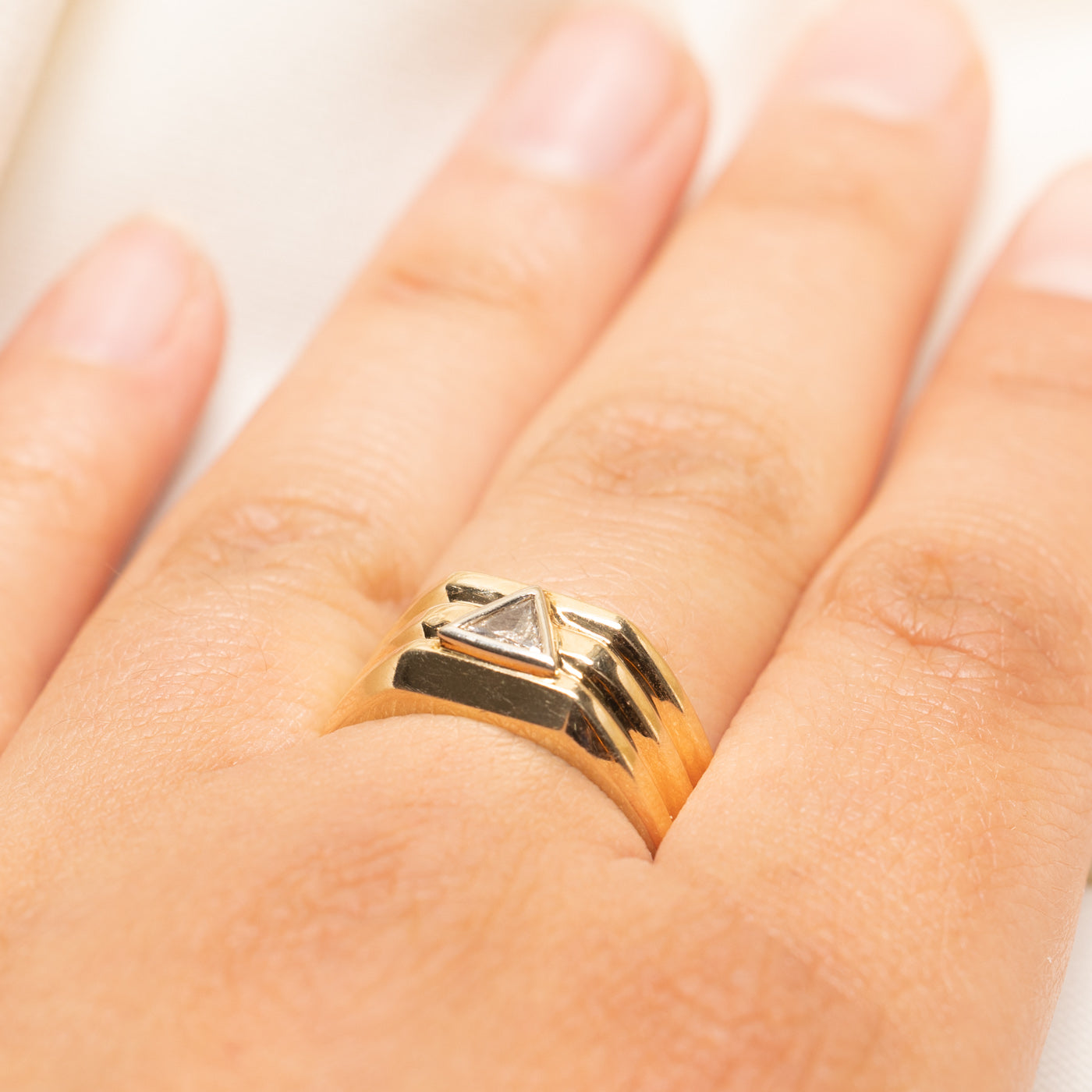 Triangular Cut Diamond Grooved Ring | 0.30ct | SZ 8.5