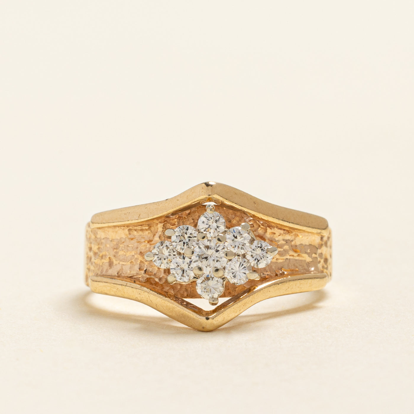 Yellow Gold Diamond Cluster Textured Ring | 0.32ctw | SZ 5.25