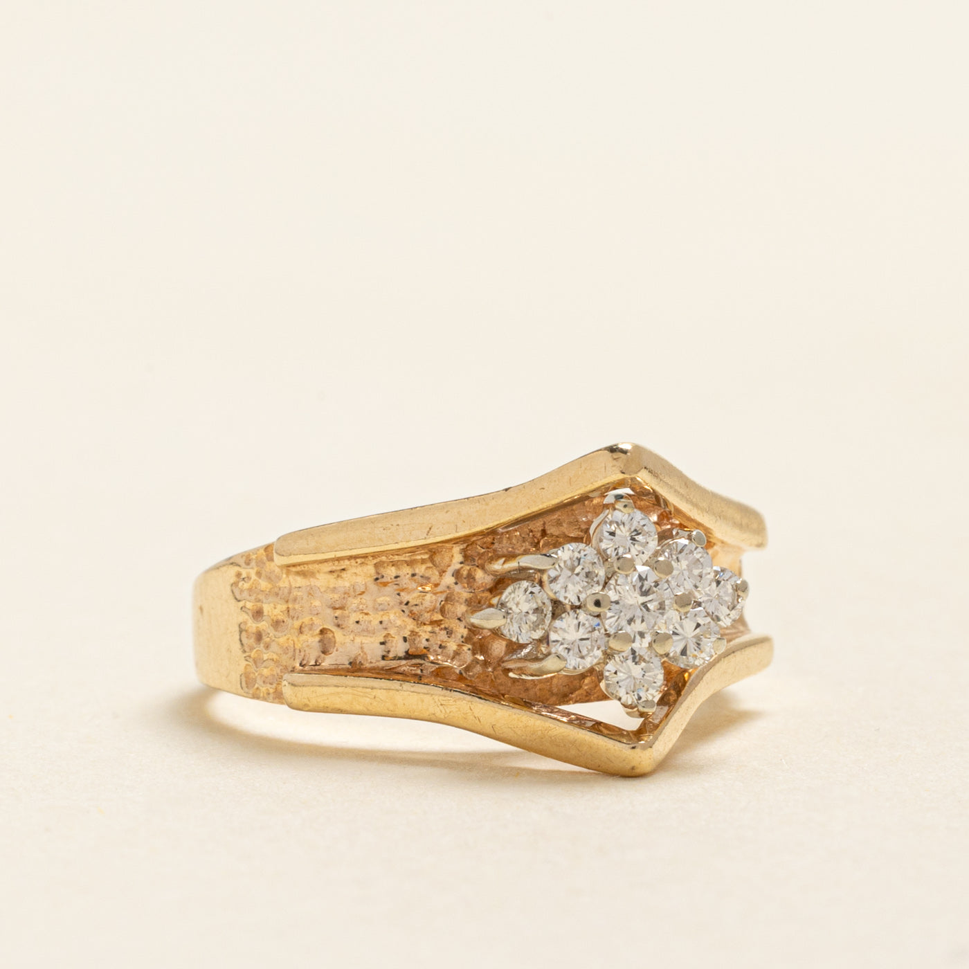 Yellow Gold Diamond Cluster Textured Ring | 0.32ctw | SZ 5.25