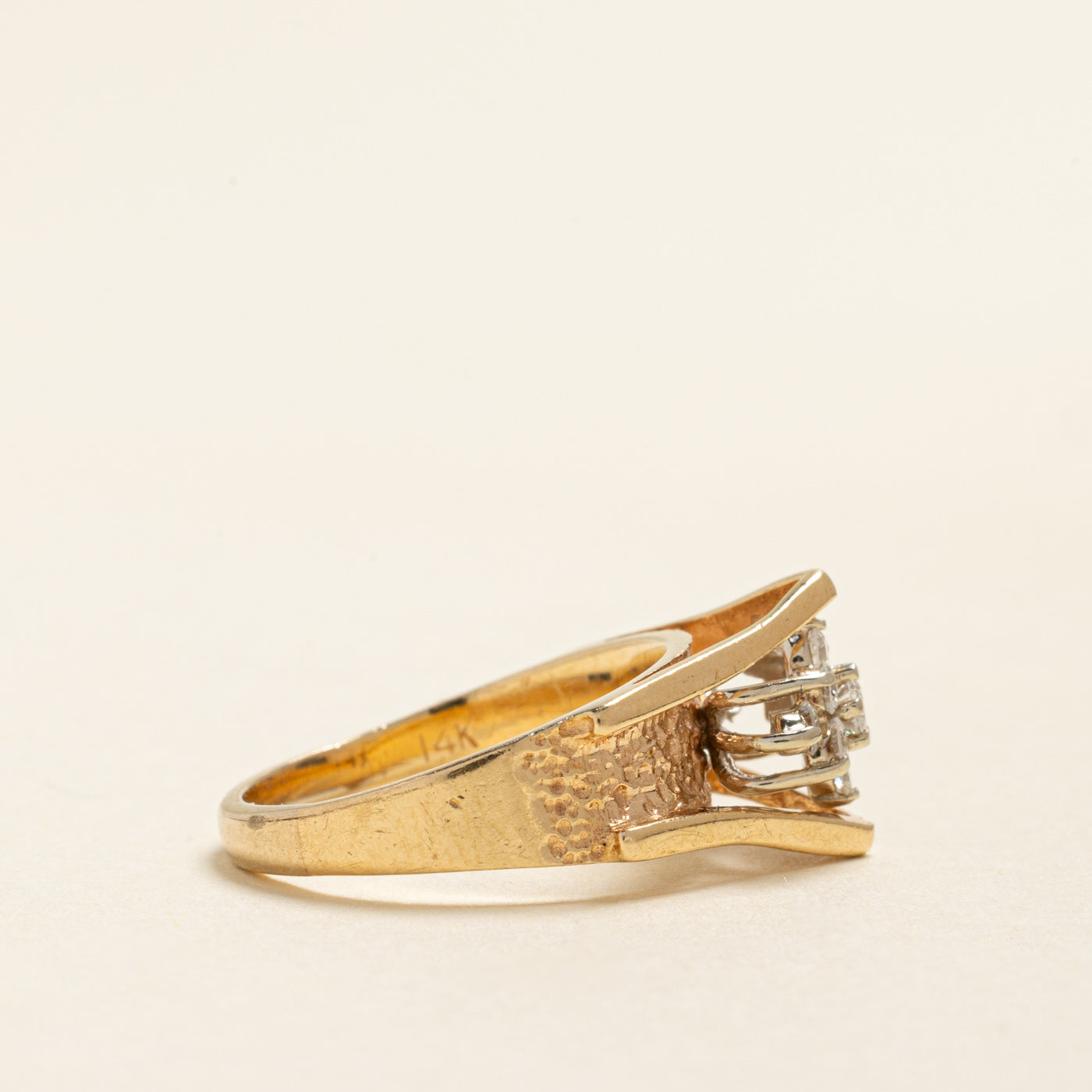 Yellow Gold Diamond Cluster Textured Ring | 0.32ctw | SZ 5.25