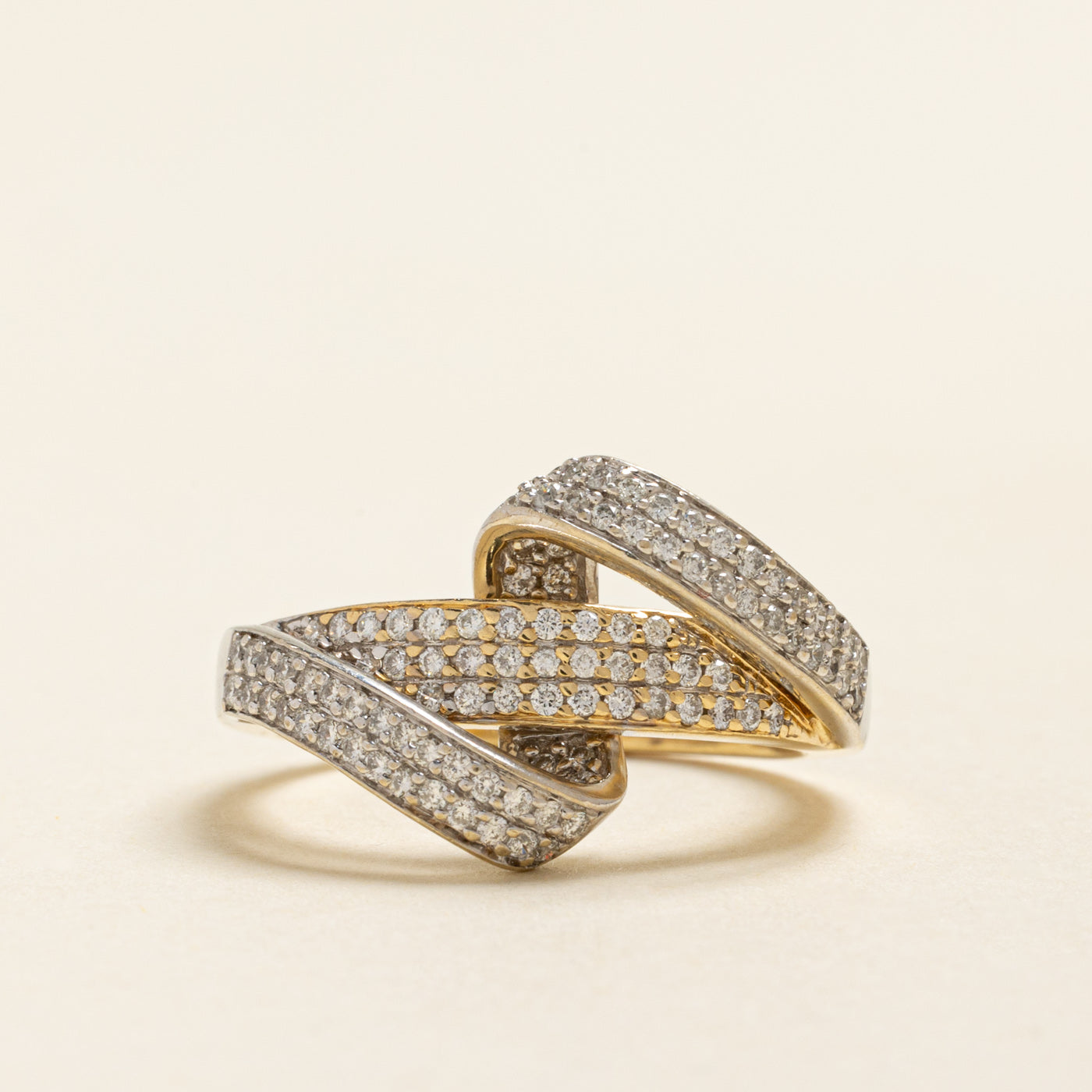 Pave Set Diamond Cross Over Ring | 0.55ctw | SZ 7.25