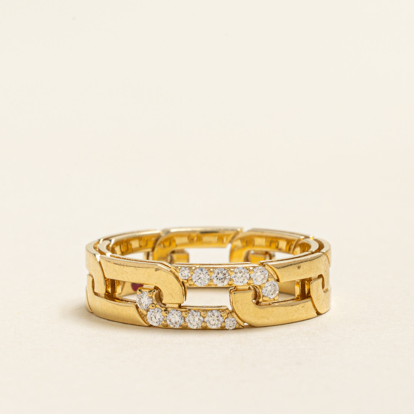 18k Yellow Gold Diamond Chain Ring | 0.17ctw | 5.35mm | SZ 6.5