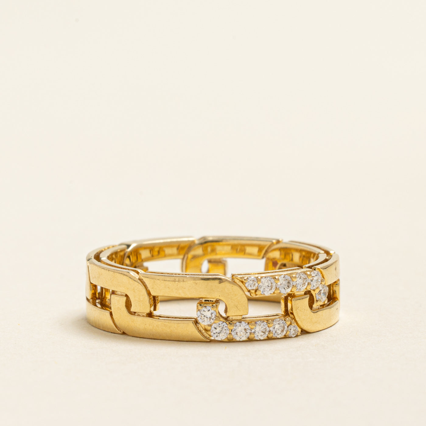 18k Yellow Gold Diamond Chain Ring | 0.17ctw | 5.35mm | SZ 6.5