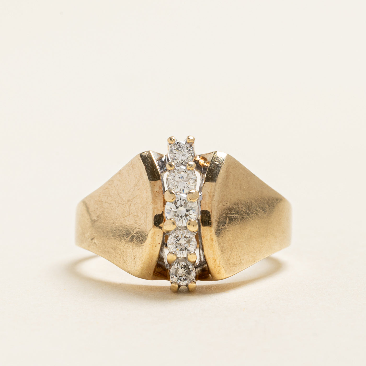 Yellow Gold Diamond Column Ring | 0.32ctw | SZ 8.25