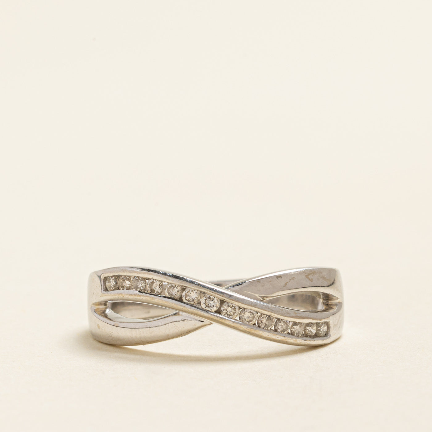 White Gold Diamond Cross Over Ring | 0.28ctw | SZ 8