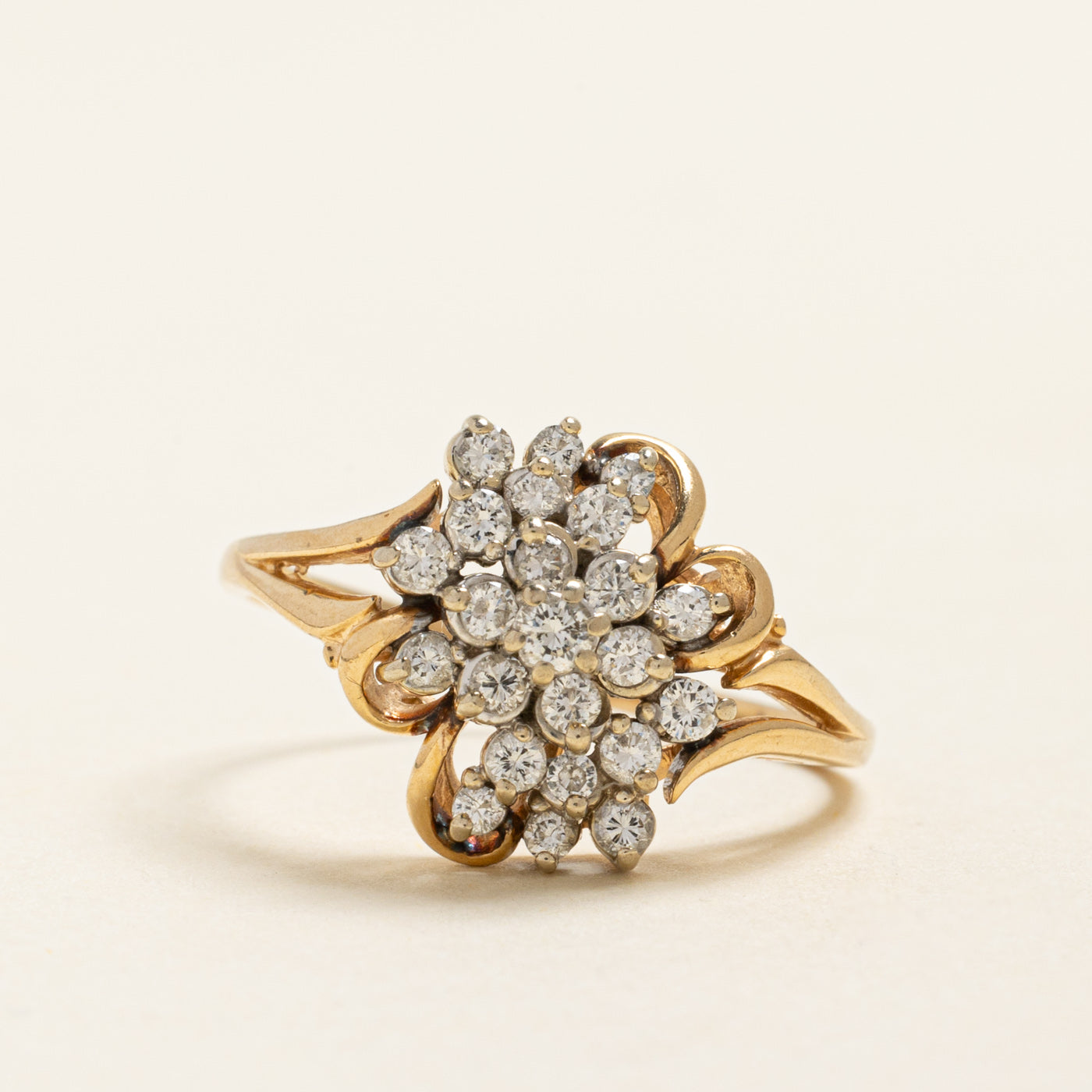 Yellow Gold Diamond Cluster Cocktail Ring | 0.74ctw | SZ 9.75