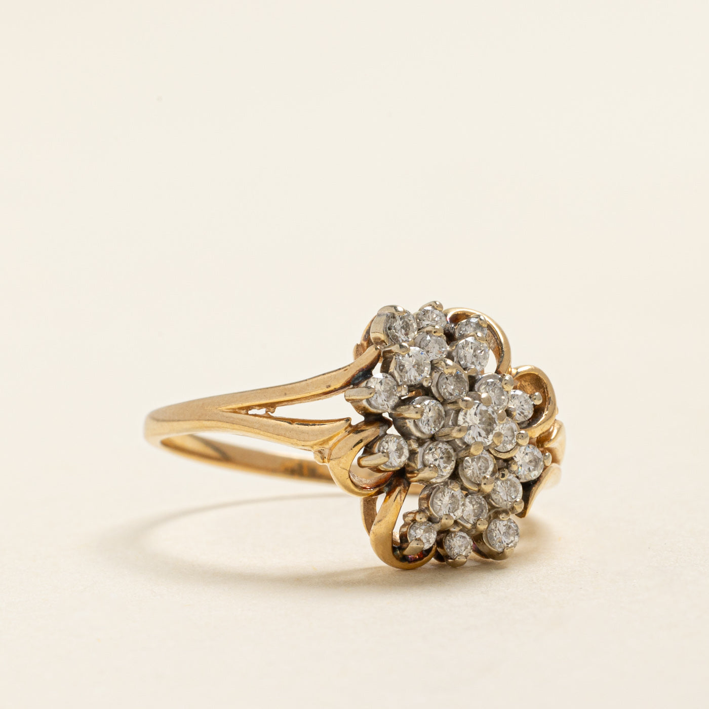 Yellow Gold Diamond Cluster Cocktail Ring | 0.74ctw | SZ 9.75