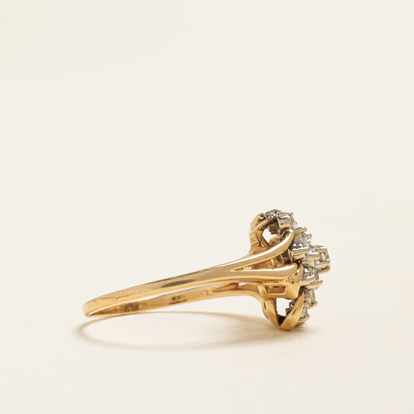 Yellow Gold Diamond Cluster Cocktail Ring | 0.74ctw | SZ 9.75
