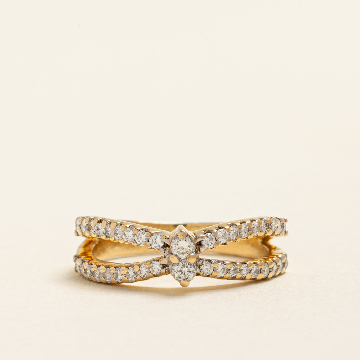 17k Yellow Gold Diamond Cross Over Ring | 0.51ctw | SZ 6.5