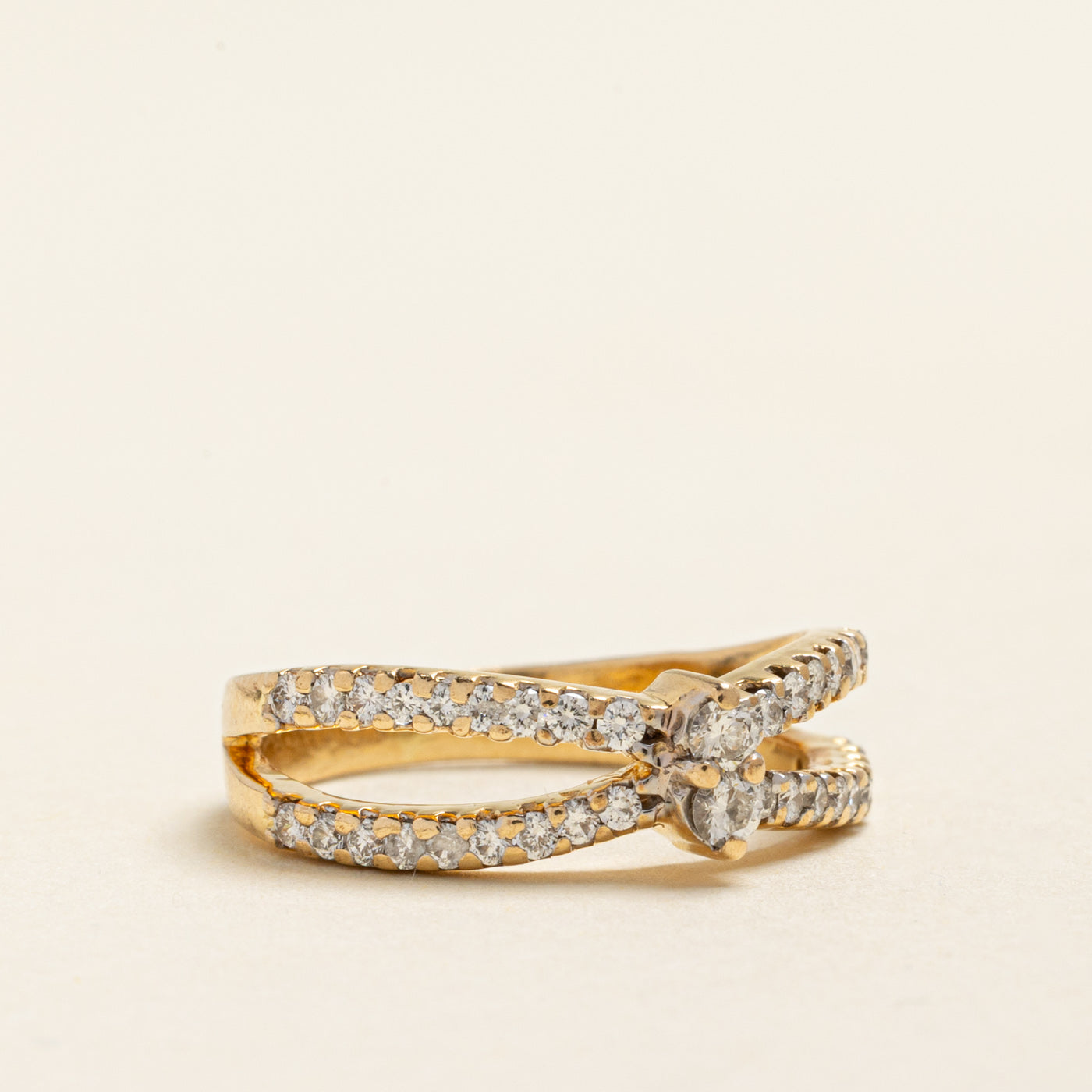 17k Yellow Gold Diamond Cross Over Ring | 0.51ctw | SZ 6.5
