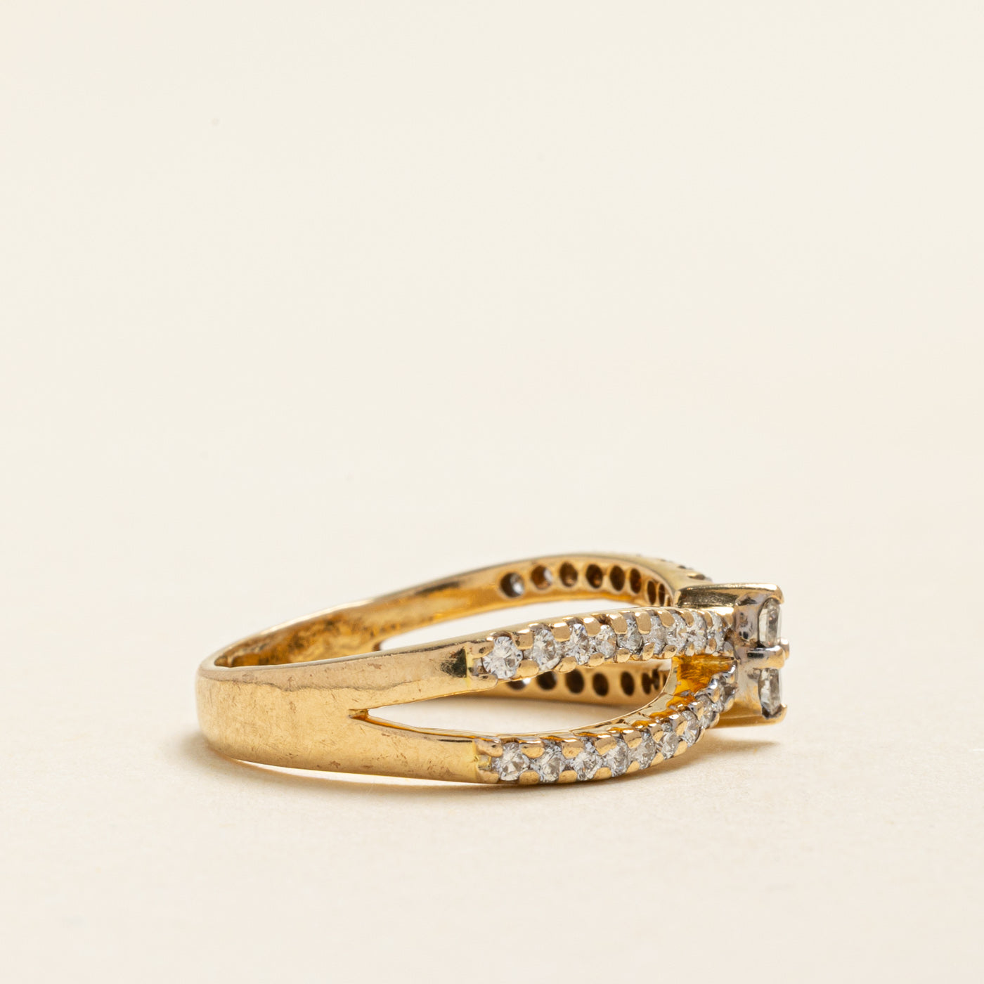 17k Yellow Gold Diamond Cross Over Ring | 0.51ctw | SZ 6.5
